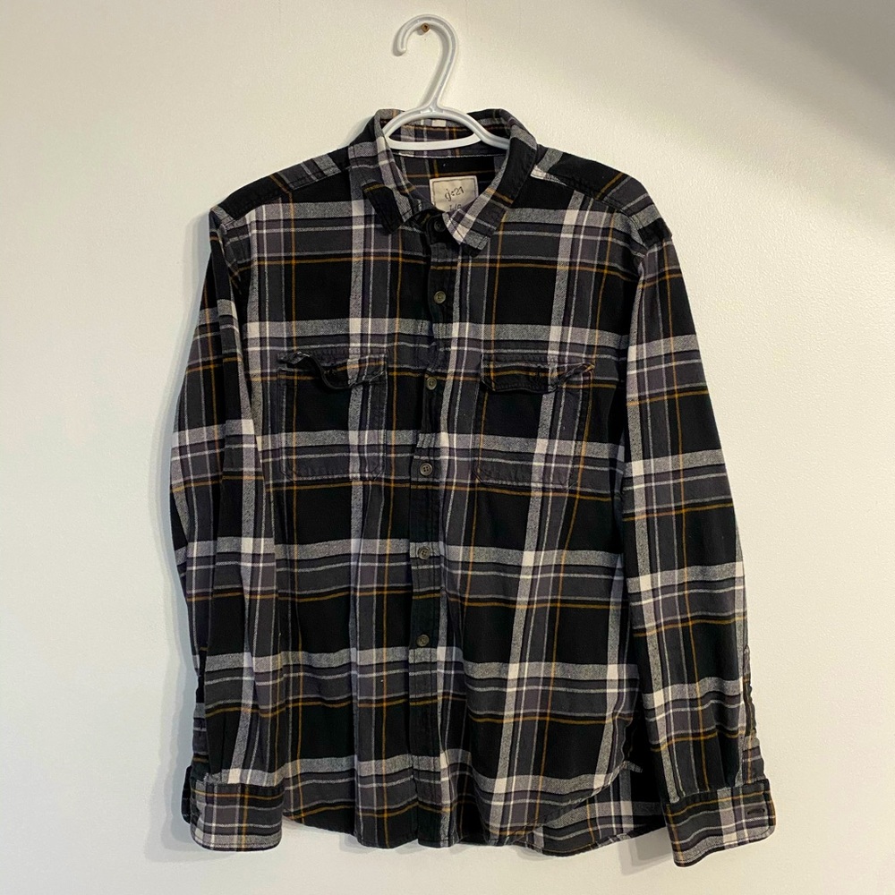 Black Fleece Plaid Flannel Shirt Large